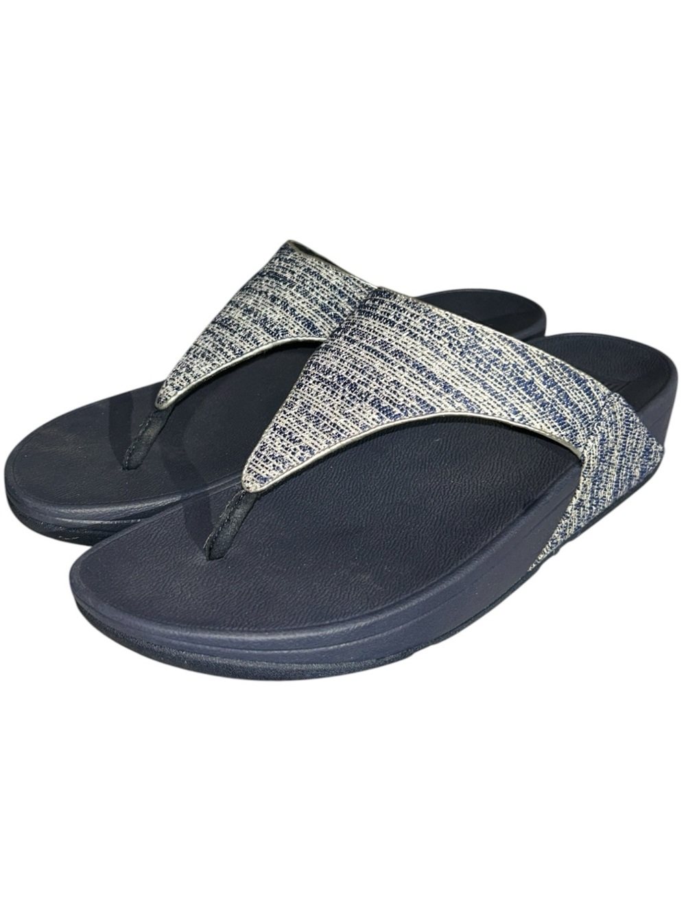 FitFlop Lulu Shimmerweave Toe Post Sandals in Midnight Navy Mix Size 10